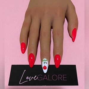 Handcrafted Press On Nails Red Glow in dark Medium Almond - Love Galore